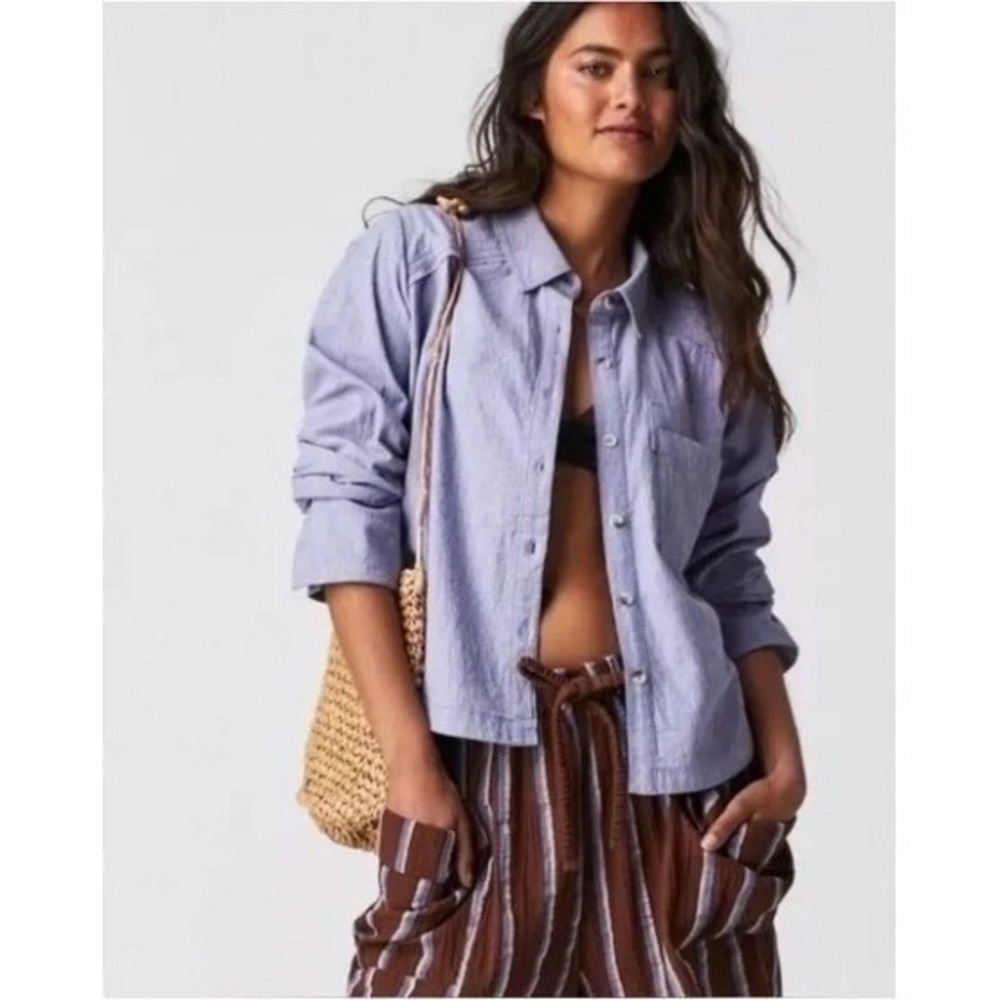 We‎ The Free Cropped Button Front Shirt XS Lavender